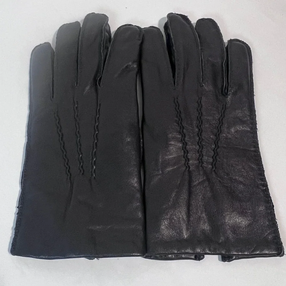 Daniel Hays Black Leather Gloves Acrylic‎ Knit Lining Womens Size M